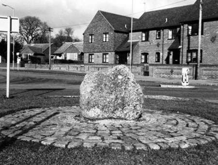 Puddingstone bolder on display at the roundabout in Princes Risborough.